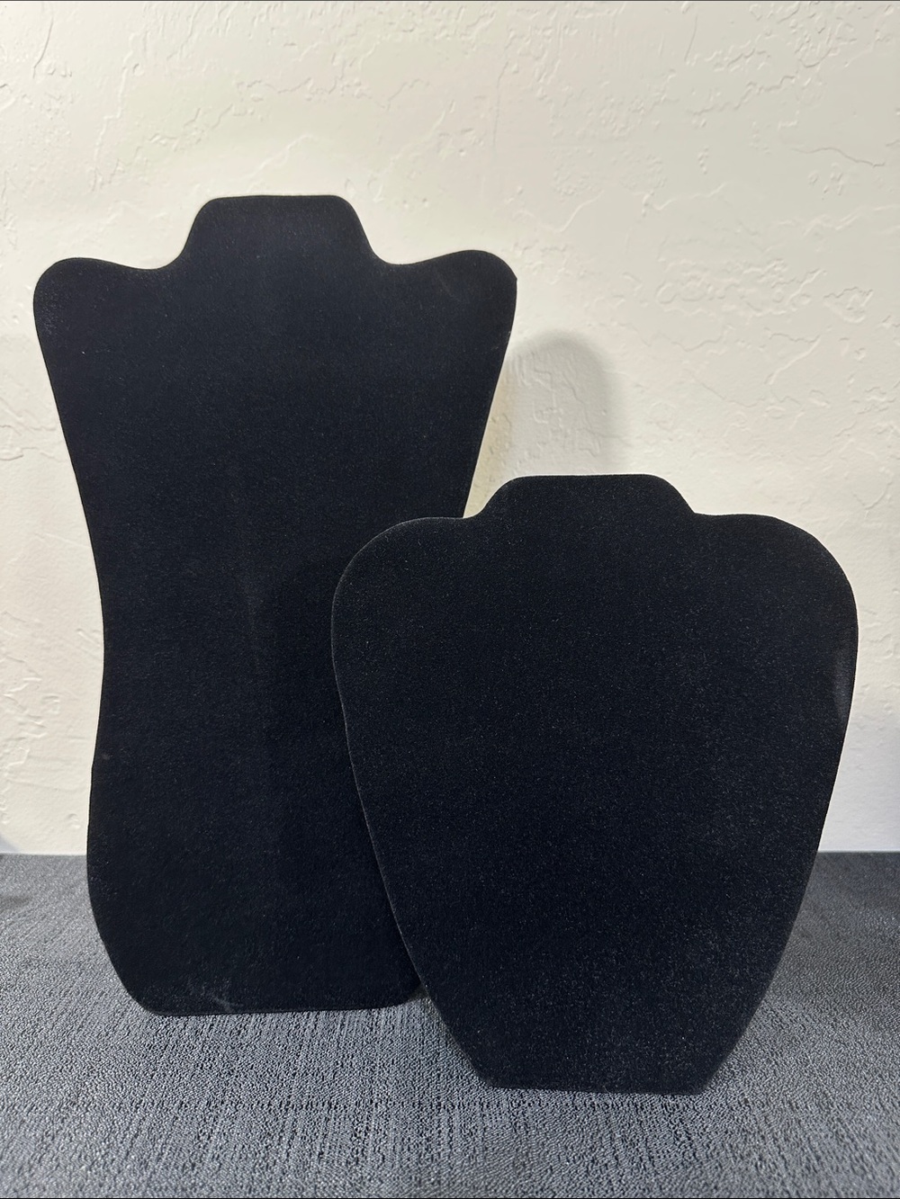 Two Black Velveteen Standing Necklace Displays